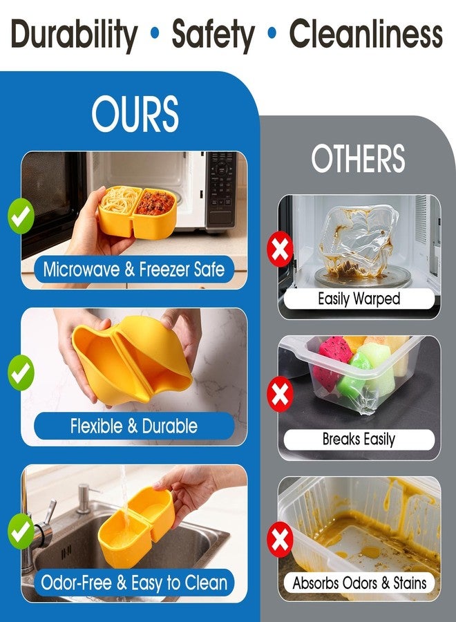 snuggery 4 pack Silicone Reusable Snack Containers with Lids - Double Compartment Snackle Box for Portion Control & Travel - BPA-Free Mini Containers for Kids, Office, Picnic - Image 5